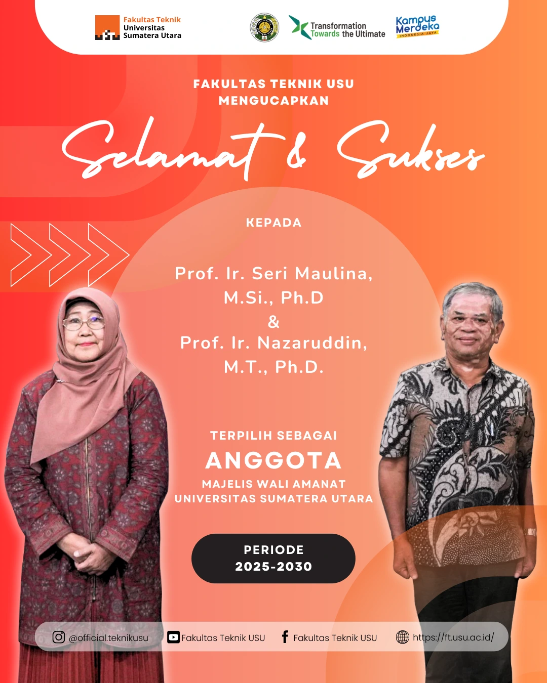 Two Professors from the USU Faculty of Engineering Elected as Members of the Board of Trustees (MWA) Representing the USU Academic Senate for the 2025-2030 Term
